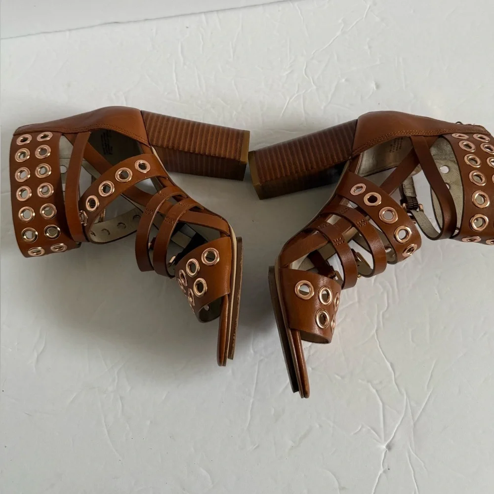 Michael Kors Brown Chunky Studded Edgy Heeled Gladiator Leather Sandals Size 5.5
